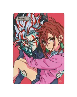 Hand Painted Altered Art Mtg land card Anime Swamp Girl - Image 2