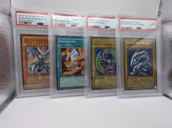 Yu-Gi-Oh PSA 8 Blue Eyes White Dragon + 3 more PSA graded Vintage Yu-Gi-Oh cards - Image 1