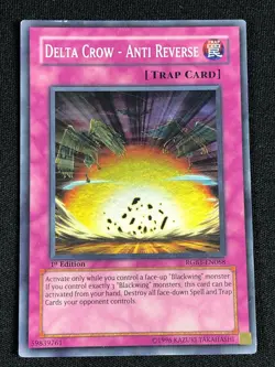 YUGIOH DELTA CROW ANTI REVERSE RGBT-EN068 1ST SUPER PLAY/EDGE WEAR - Image 1