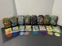 POKEMON Prismatic Evolutions Mini Tin Complete Set (8) W Art Cards & Coins EMPTY - Image 1