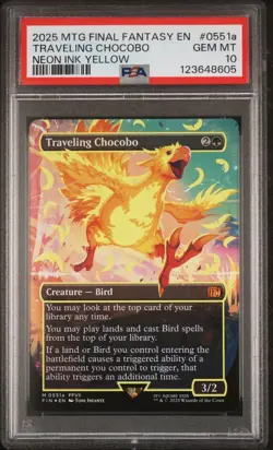 PSA 10 - Traveling Chocobo (Neon Ink Yellow) #0551a - MTG Final Fantasy EN Foil - Image 1