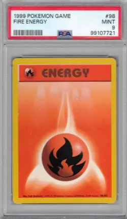 1999 Pokemon Basic Unlimited, #98, Fire Energy, PSA 9, Mint - Image 1