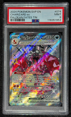 2024 Pokemon Charizard ex #074 Paldean Fates Tin PSA 9 (Mint) - Image 1