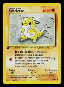Pokemon Card - Sandshrew Sabelette FRENCH 1st Edition Base Set 62/102 - Image 1