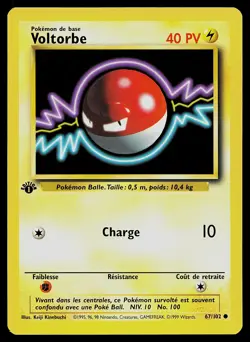 Pokemon Card - Voltorb Voltorbe 1st Edition French Base Set 67/102 Common - Image 1