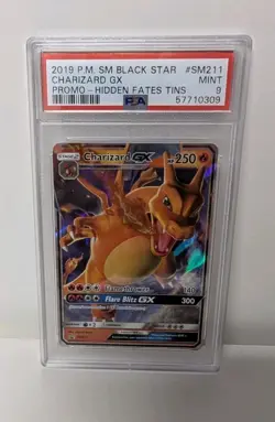 2019 POKEMON SM BLACK STAR PROMO HIDDEN FATES TINS #SM211 CHARIZARD GX PSA 9 - Image 1
