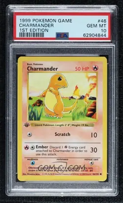 PSA 10 Charmander 1st Edition Shadowless Base Set Pokemon Card #46 Gem Mint - Image 1