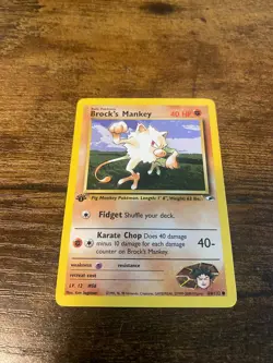 1st Edition Brock’s Mankey 68/132 Gym Heroes Pokemon Card vintage - Image 1