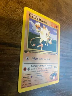 1st Edition Brock’s Mankey 68/132 Gym Heroes Pokemon Card vintage - Image 2