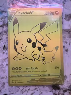 Pokemon Card TCG CCG Golden Pikachu V 25th Anniversary PROMO SWSH145 - Image 1