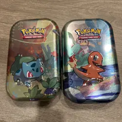 Pokemon Kanto Friends Mini Tin Featuring Bulbasaur&Charmander NO PACKS W/ Sticke - Image 1