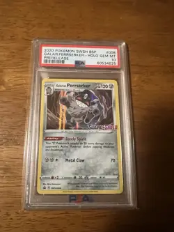 Pokemon 2020 Sword Shield BSP Prerelease Galarian Perrserker PSA 10 Low Pop - Image 1