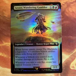 MTG Foil Extended Art Setzer, Wandering Gambler Commander: FINAL FANTASY NM Rare - Image 1