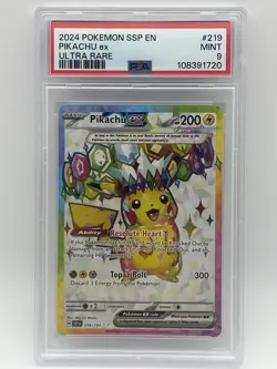 2024 POKEMON SSP EN-SURGING SPARKS ULTRA RARE #219 PIKACHU EX PSA 9 - Image 1