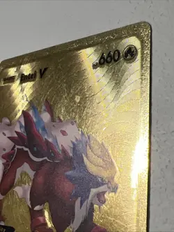 Entei V HP 660 Fan Art Textured Gold Foil Pokemon Card - Image 5
