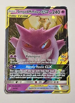 Pokemon TCG Gengar & Mimikyu GX Holo Ultra Rare Card Sun & Moon Team Up 53/181 - Image 1