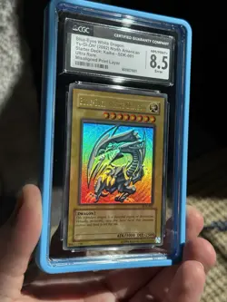 Yugioh ERROR FOIL SHIFT Blue-Eyes White Dragon SDK-001 Ultra Misprint CGC 8.5 - Image 1