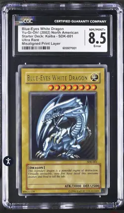 Yugioh ERROR FOIL SHIFT Blue-Eyes White Dragon SDK-001 Ultra Misprint CGC 8.5 - Image 2