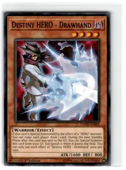 Yu-Gi-Oh! Destiny Hero Drawhand Common DANE-EN009 Moderately Played 1st Edition - Image 1