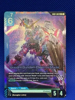 Unicorn Gundam (Destroy Mode) (002) LR Newtype Rising (GD01) Gundam Card Game - Image 3