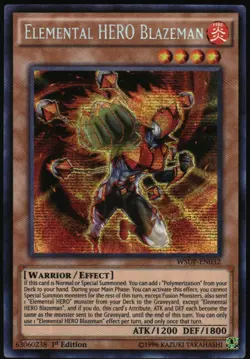Yu-Gi-Oh! Elemental HERO Blazeman WSUP-EN032 Prismatic Secret Rare 1st Edition - Image 1