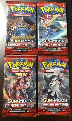 Lot (4) POKEMON SUN MOON CRIMSON INVASION Sealed 10-Card BOOSTER PACKS (Art Set) - Image 1