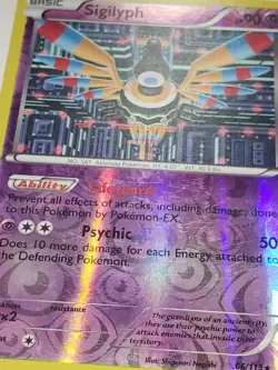 REVERSE HOLO Sigilyph 66/113 LP Legendary Treasures Pokemon Card - Shigenori Art - Image 2