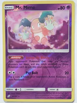 REVERSE HOLO Mr. Mime 66/181 VLP - Team Up Pokemon Card - Atsuko Nishida Art - Image 1