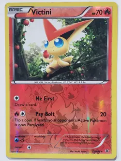 REVERSE HOLO Victini 13/108 LP - XY Roaring Skies Pokemon Card Kouki Saitou Art - Image 1