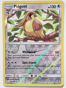 REVERSE HOLO Pidgeot 124/181 LP / VLP - Team Up Pokemon Card Akira Komayama Art - Image 1