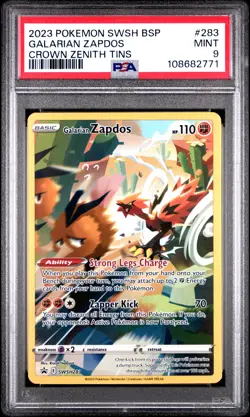 2023 POKEMON SWSH BLACK STAR PROMO CROWN ZENITH TINS #283 GALARIAN ZAPDOS PSA 9 - Image 1