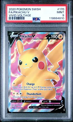 2020 POKEMON SWORD & SHIELD VIVID VOLTAGE 170 FULL ART/PIKACHU V PSA 9 - Image 1