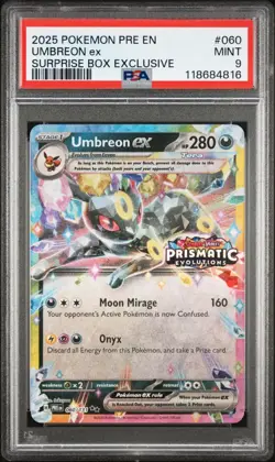 2025 POKEMON PRE EN-PRISMATIC EVOLUTIONS 060 UMBREON EX SURPRISE BOX PSA 9 - Image 1