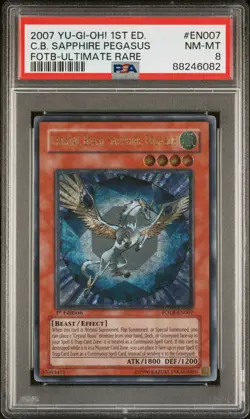 YUGIOH 1ST FOTB-EN007 CRYSTAL BEAST SAPPHIRE PEGASUS ULTIMATE PSA 8 NM #88246082 - Image 1