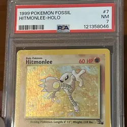 Hitmonlee 7/62 Fossil Holo 1999 Pokemon PSA 7 - Image 3