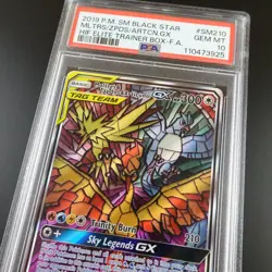 PSA 10 Moltres Zapdos Articuno SM210 Pokemon Hidden Fates Stained Glass Holo - Image 2