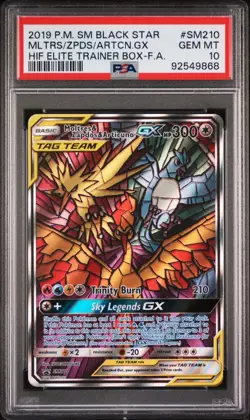 PSA 10 Moltres Zapdos Articuno SM210 Pokemon Hidden Fates Stained Glass Holo - Image 1