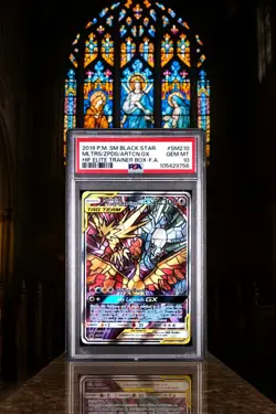 PSA 10 Moltres Zapdos Articuno SM210 Pokemon Hidden Fates Stained Glass Holo - Image 1