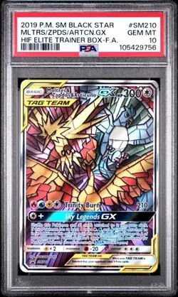 PSA 10 Moltres Zapdos Articuno SM210 Pokemon Hidden Fates Stained Glass Holo - Image 2