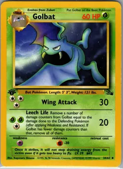 Golbat 34/62 Uncommon - Pokemon TCG Fossil - 1st Edition Regular (LP) - Image 1