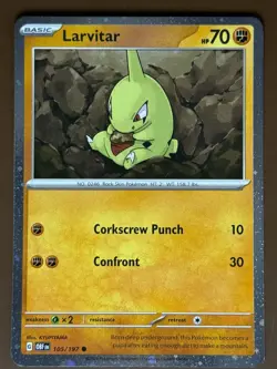 Larvitar #105/197 Cosmos Holo SV03: Obsidian Flames Pokemon Card TCG - Image 1