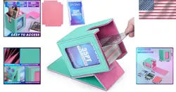 Luxurious MTG Card Deck Box - Holds 100+ Double-Sleeved Cards, Turquoise & Pink - Image 2