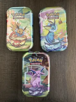 Pokemon TCG Prismatic Evolutions Mini Tins x3 New Sealed Espeon Vaporeon Jolteon - Image 1