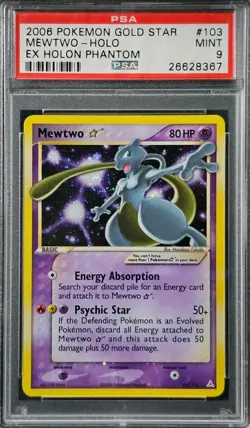 Mewtwo Gold Star 103/110 PSA 9 EX Holon Phantoms Pokemon Card, Facing a swirl. - Image 1