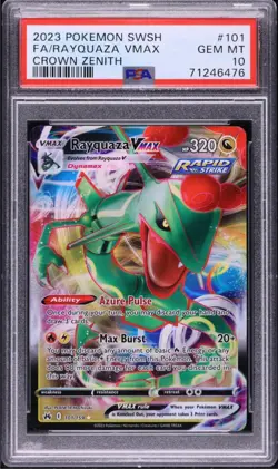 2023 Pokemon Sword & Shield Crown Zenith Rayquaza VMAX #101 PSA 10 GEM MINT - Image 1