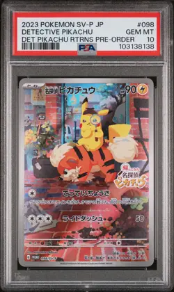 2023 POKEMON JAPANESE SV-P PROMO #098 DETECTIVE PIKACHU PSA 10 - Image 1