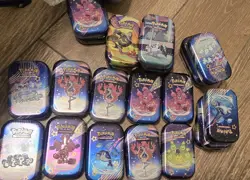 Pokemon Lot Of 78 Collectible Mini Tins Paldean Fates Empty W/ Art Stickers - Image 2