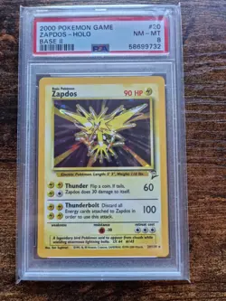 PSA 8 Zapdos 2000 Base Set 2 20/130 Holo Pokemon Card Rare - Image 1