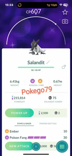 Pokemon Shiny Salandit (Gender is Male) - Tr'ade 20k stardust or P.T.C mini) - Image 1