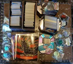 Large Pokemon Bundle Cards Guides And Coins Unsorted Mixed Eras - Image 1